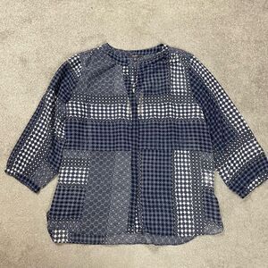 NYDJ Women's L Medallion Medley Blue Patchwork Lilibet Sheer Blouse Shirt NWOT